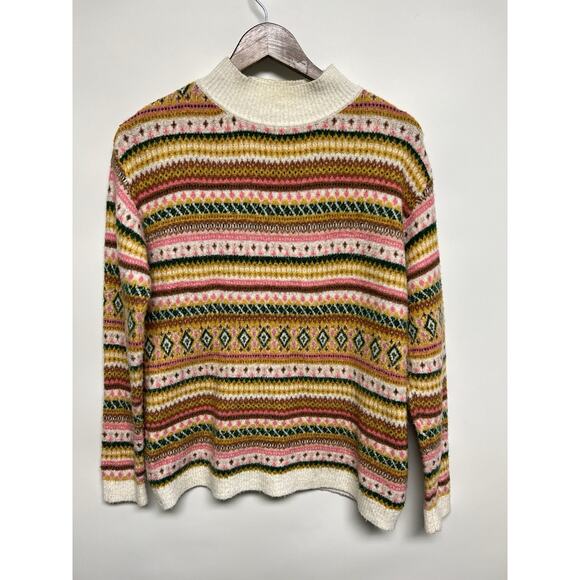 Talbots fair isle sweater Mock Neck Medium P Retro Ski Soft Fuzzy Cozy Preppy - Picture 6 of 12